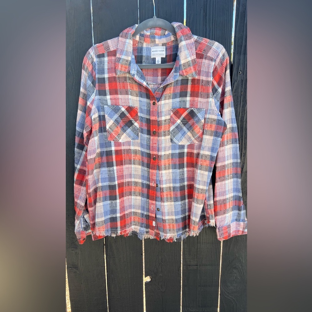 Melrose and Market Red and Blue Plaid Button Down Shirt